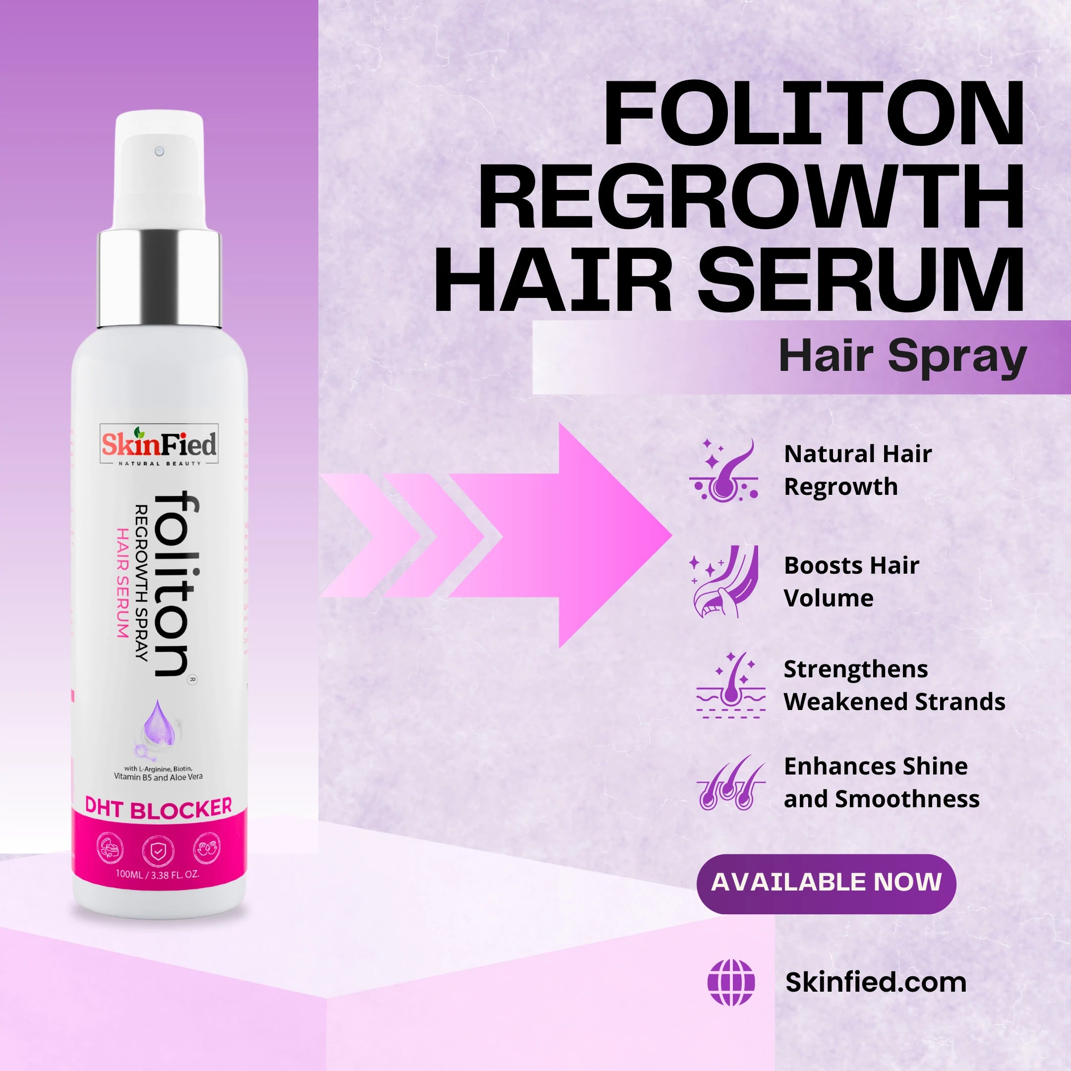 Foliton Regrowth Spray Hair Serum With L-arginine, Biotin, Aloe Vera, and Vitamin B5